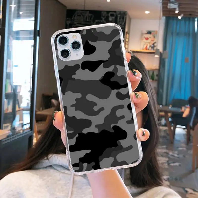 

Military camouflage ArmyGreen Phone Case Transparent for iPhone 6 7 8 11 12 s mini pro X XS XR MAX Plus