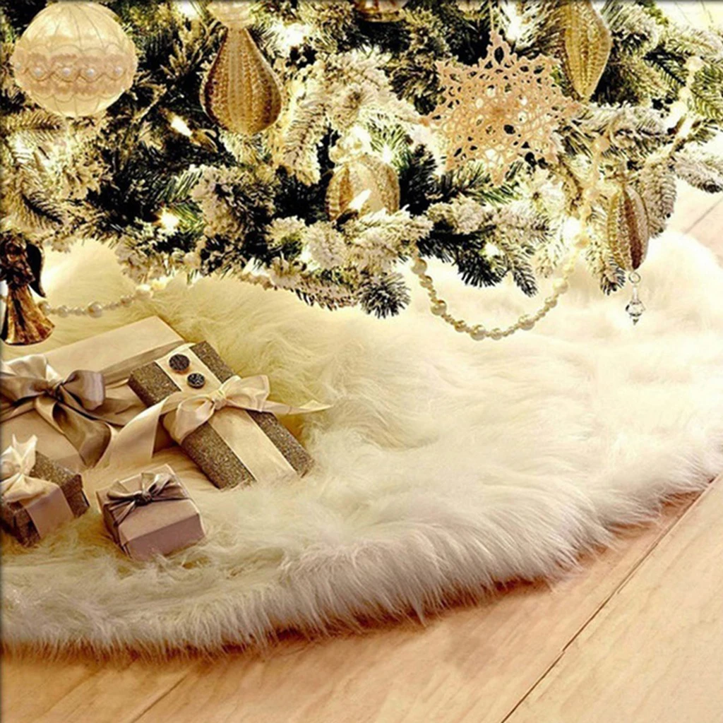 

White Plush Christmas Tree Skirt Faux Fur Carpet Xmas Tree Decorations