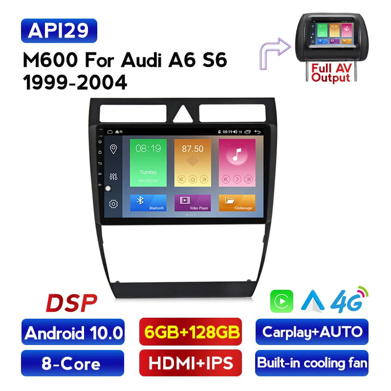 

Автомагнитола с GPS-навигацией, 4G lte, DSP, Android 10, для Audi A6, S6, RS6, 1996-2004, Wi-Fi, 2.5D, IPS-экран, 8 ядер, 4 + 64 ГБ