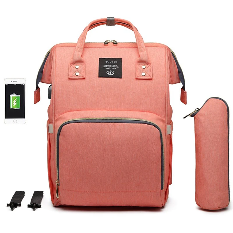 M01-USB-pink Модная сумка для подгузников для мам, Большая вместительная сумка для подгузников, дорожный рюкзак для кормления, сумка для ухода за ребенком, женская модная дорожная сумка - Цвет: M01-USB-pink