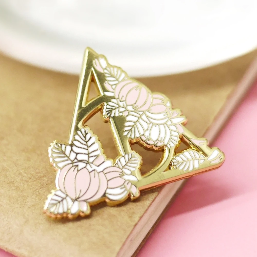 Дары смерти цветок твердым эмалиевым покрытием Pin милый розовый растение значок