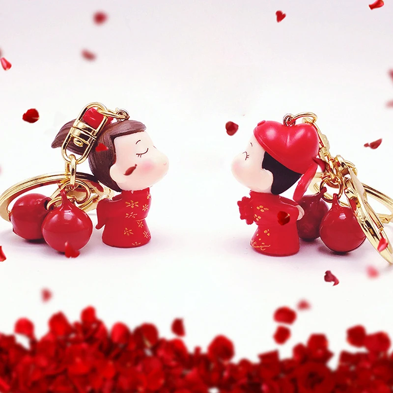 

1 Pair Bride And Groom Metal High-end Creatively Cute Red Keychain With Bells