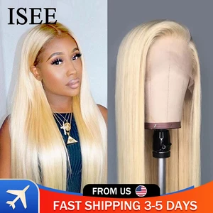 Прямые парики из 613 кружевных фронтов, 150% плотность кружевных фронтальных человеческих волос, парики для женщин ISEE, перуанские прямые парики из светлых кружевных фронтов