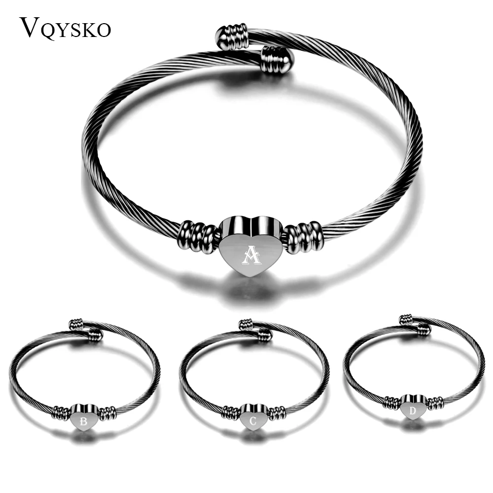 Модные очаровательные инициалы сердце браслеты из нержавеющей стали черный 26