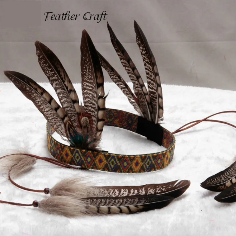 Indian Feather Headband Pheasant Hair Decorated African Emirates Hat Catwalk Show Performance Props Feather Headcraft Headdress