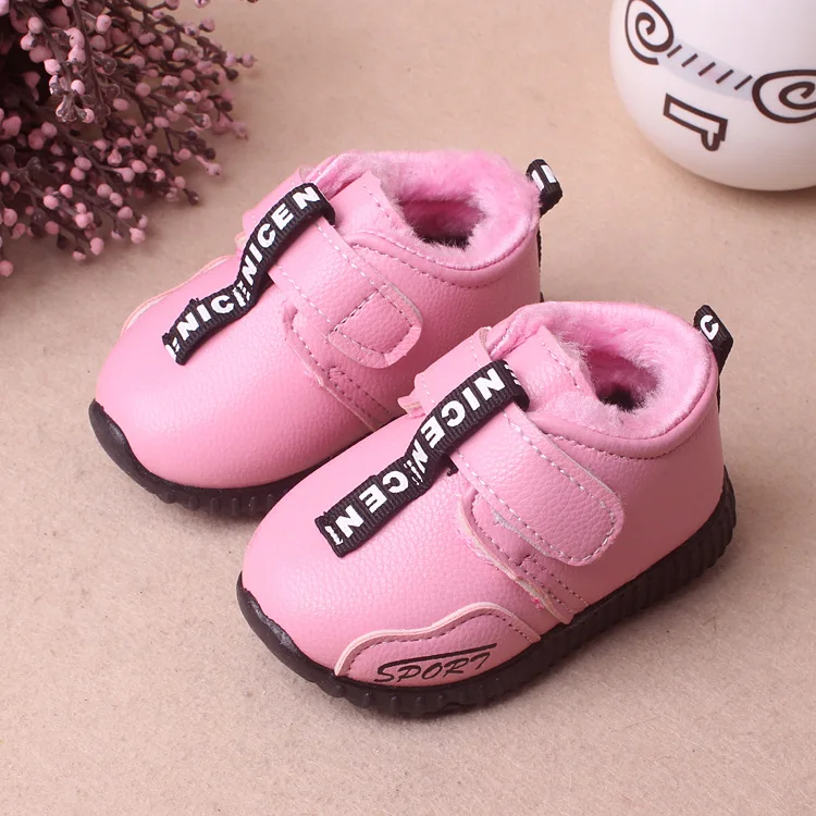 pink Стелька 11,5-15 см новые зимние Бархатные утолщенные ходунки мягкие ботиночки для мальчиков и девочек - Цвет: pink