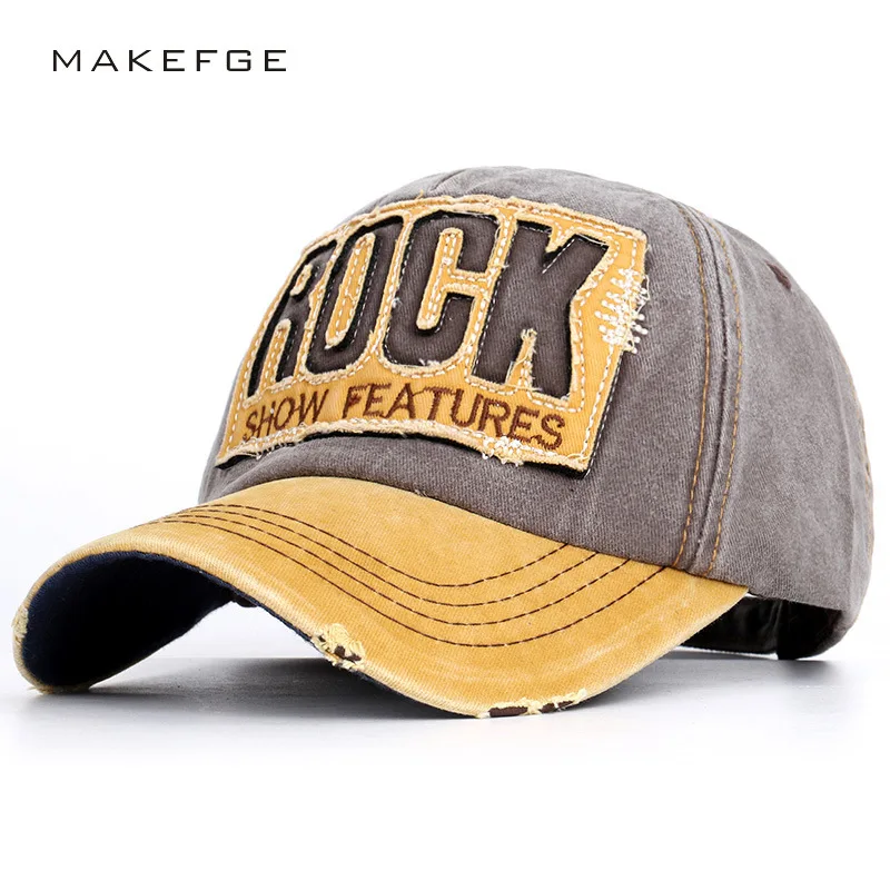 

The new men's and women's edge grinding do old baseball cap washing cotton embroidered hat cap Rock letter sunshade cap