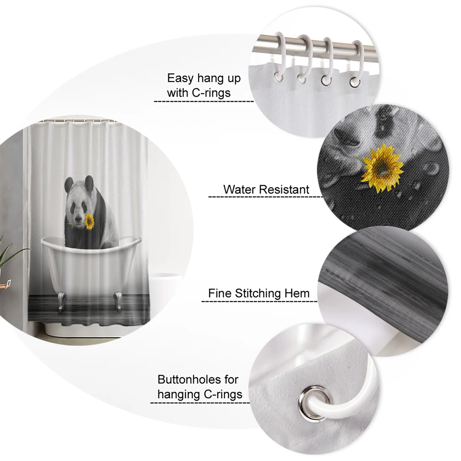 

Sunflower Bathtub Panda Shower Curtain Polyester Fabric Waterproof Shower Curtains Modern Bathroom Curtain
