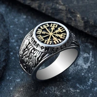 men vintage stainless steel viking compass ring nordic odin viking rune ring for men biker amulet jewelry gift wholesale