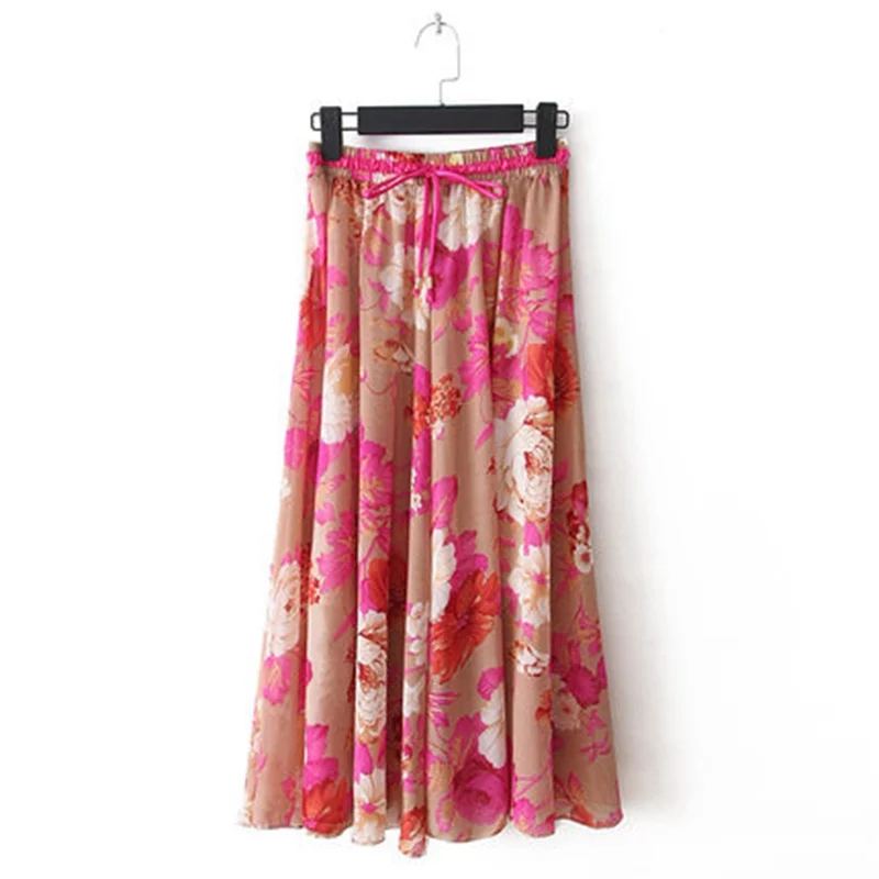 

Summer style new arrival elegant drawstring elastic waist flower chiffon bust Bohemia skirts women colthing