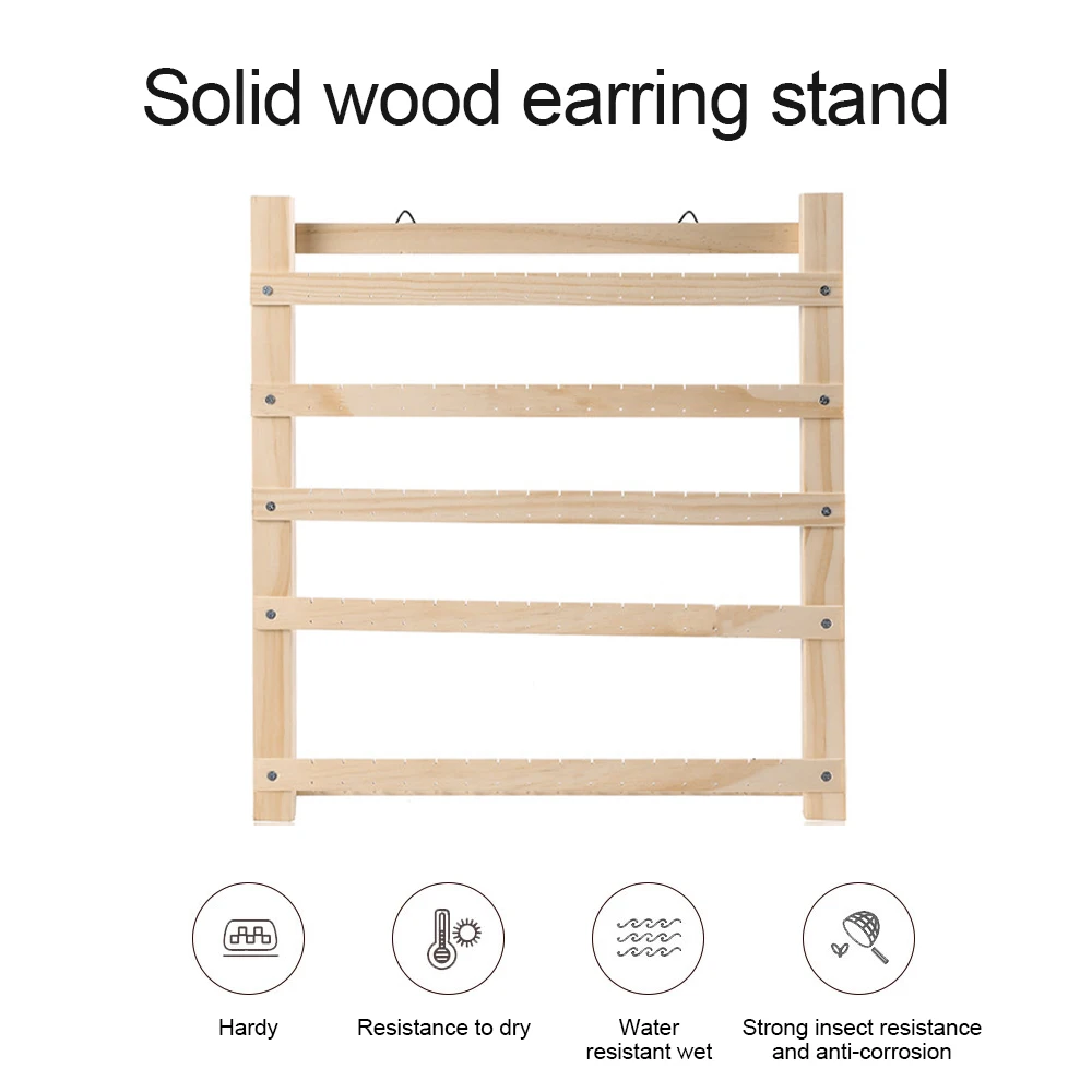 

Earring Holder Solid Wood Jewelry Storage Organizer Wall Earring Shelf Home Ornaments Display Stand Hanger For Necklace Ear Clip