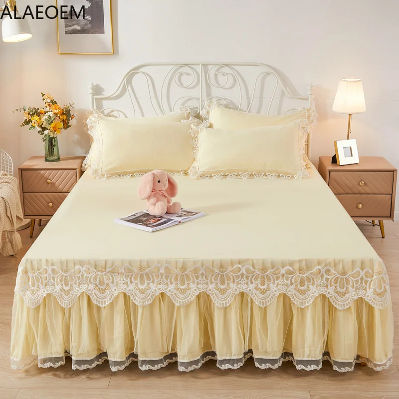 

Sheet Home Bed Skirt Romantic Lace Queen King Full Double Mattress Bed Cover Solid Color Adults 150x200 180x200cm No Pillowcase