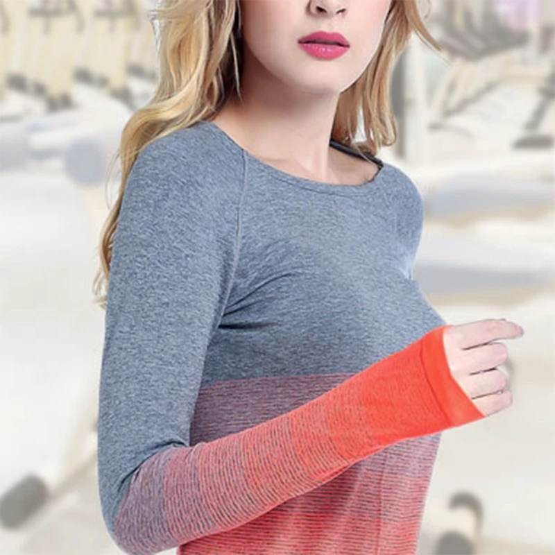 

Women's Gradient Seamless Long Sleeve Crop Top Compression Yoga Shirts Running Fitness Workout Top Shirts Sports Wear #77