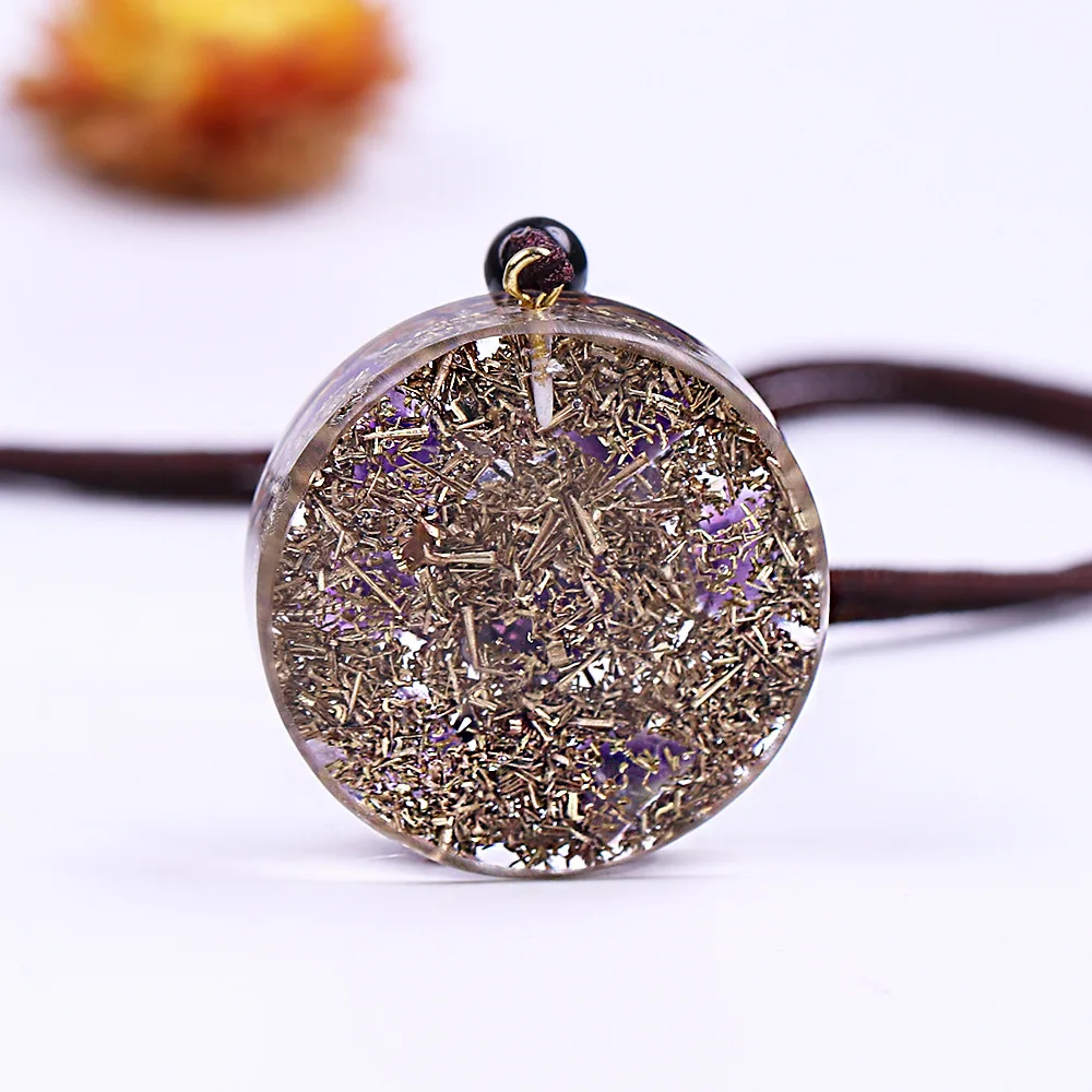 

Natural Amethystine Orgonite Pendant Copper shavings Energy Crystal Reiki Pendant Necklace Improve Fortune Charms Pendant