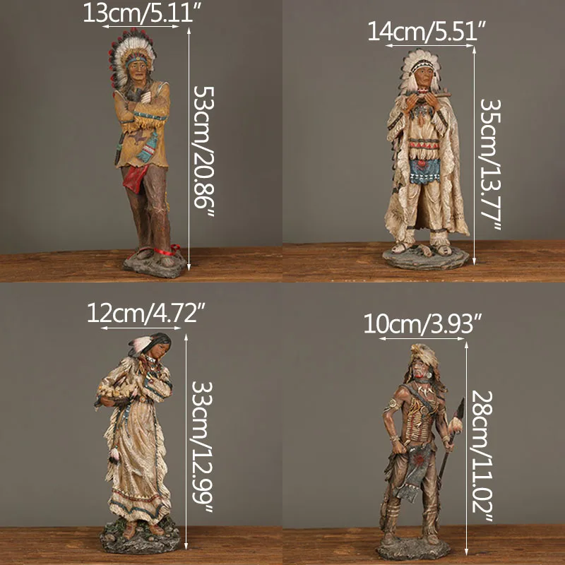 

American Retro Indian Tribe Figure Artware Character Sculpture Home Decoration Accessories Modern Art Resin Statue Room Craft