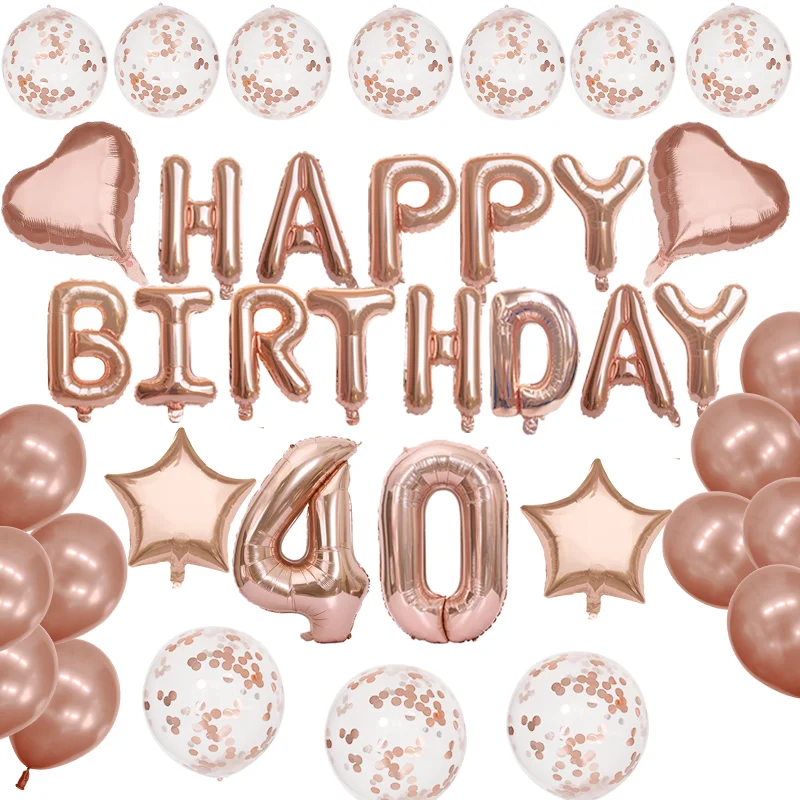 Украшение на 40 й день рождения латексный шар из розового золота с конфетти