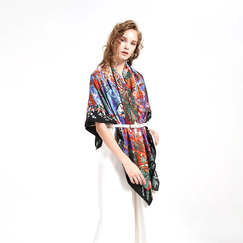 

Large Scarf 130x 130 Silk Scarf Women Summer Square Big Bandana Woman Scarf Foulard En Soie