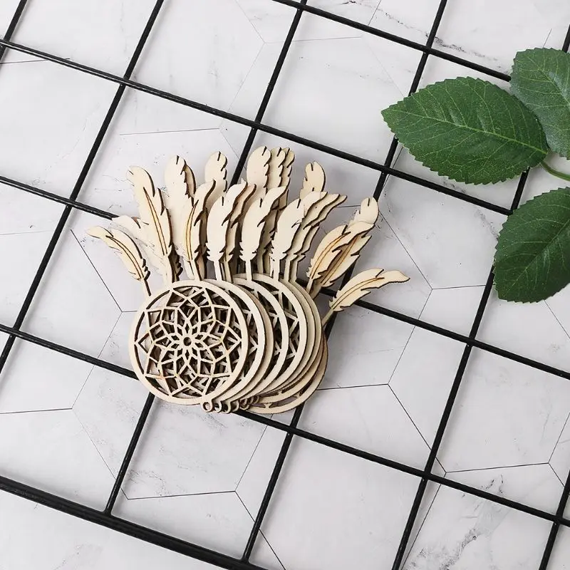 

10pcs Laser Cut Wood Dreamcatcher Embellishment Wooden Shape Craft Wedding Decor