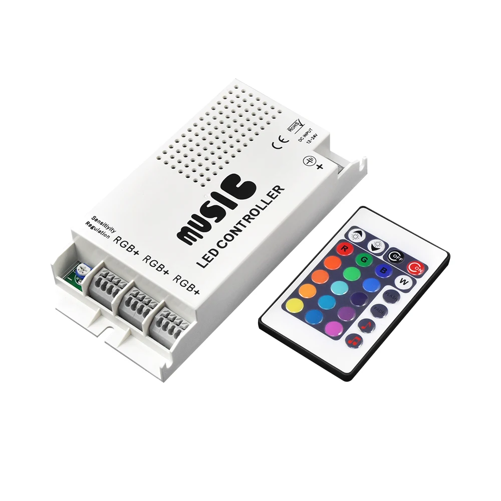 

DC12-24V 3CH RGB SMD5050 strip light music rhythm control power controller, with IR remote controller, KTV bar light controller