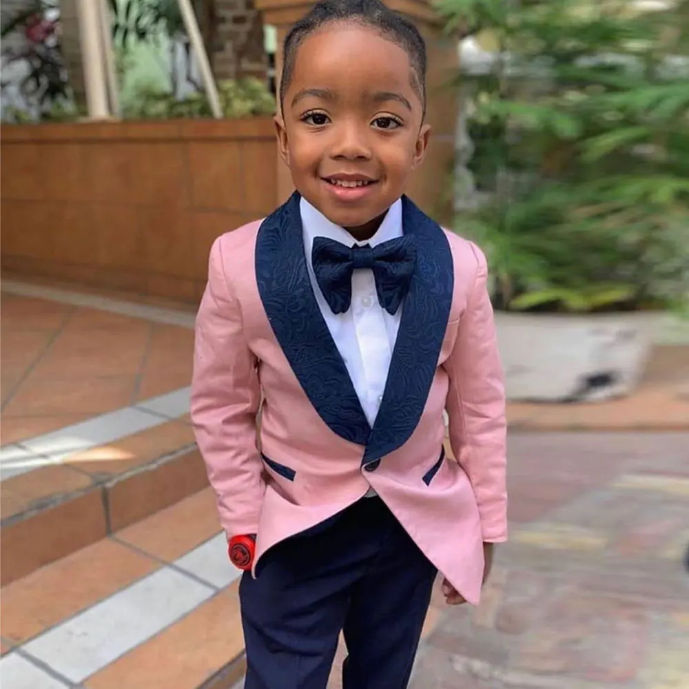 2022 Custom Made Pink Boys Jacket Pant Suits 2 Pieces Set Tuxedos Groom Wedding Suits For Children Kids Dinner Party Tuxedo