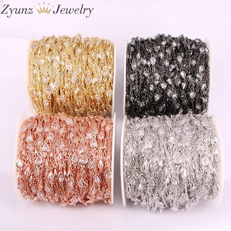 5 метров прозрачная цепочка из фианита в форме капли латунные металлические