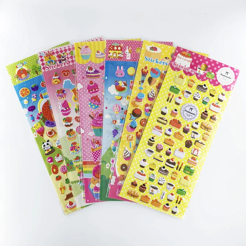 

Random 3 Sheets Stickers 3D Cute Cartoon Candy Cake Kids Foam Bubble Sticker for Children Girls DIY Toys