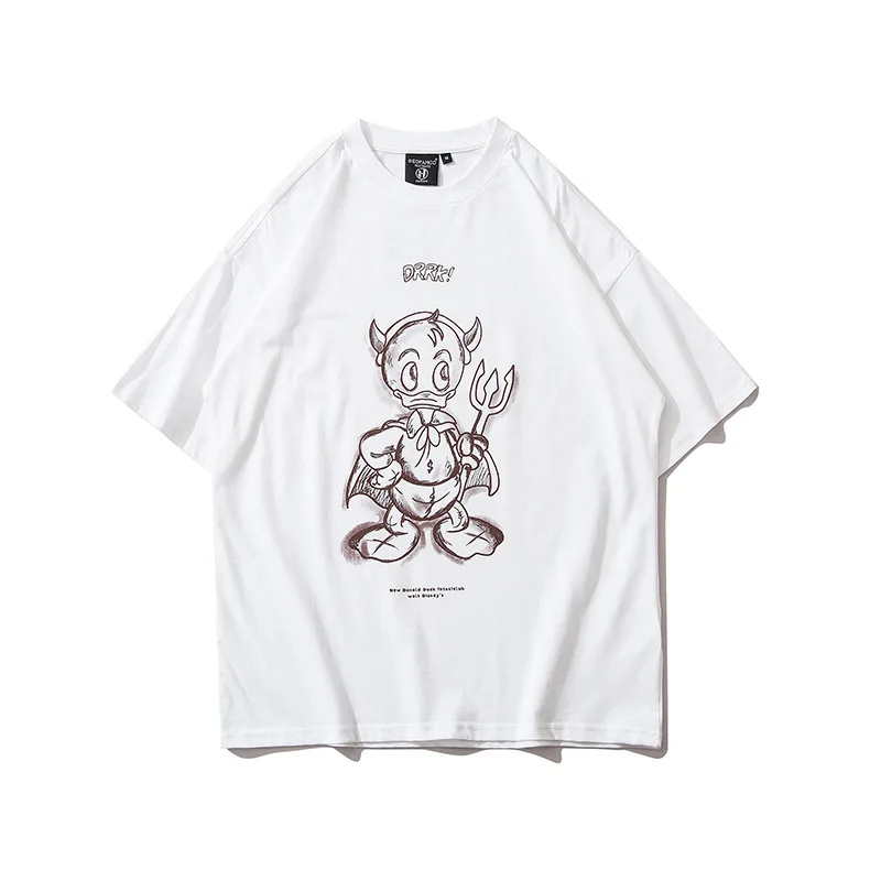 

Summer Hipster Hip Hop Devil Duck Print Tee Shirts Streetwear Couple Clothes Short Sleeve Female Pure Cotton Casual Tops Tshirt