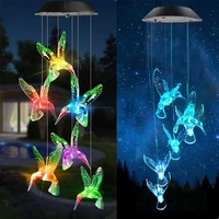 color changing solar power wind chime crystal hummingbird butterfly waterproof outdoor windchime for patio yard garden