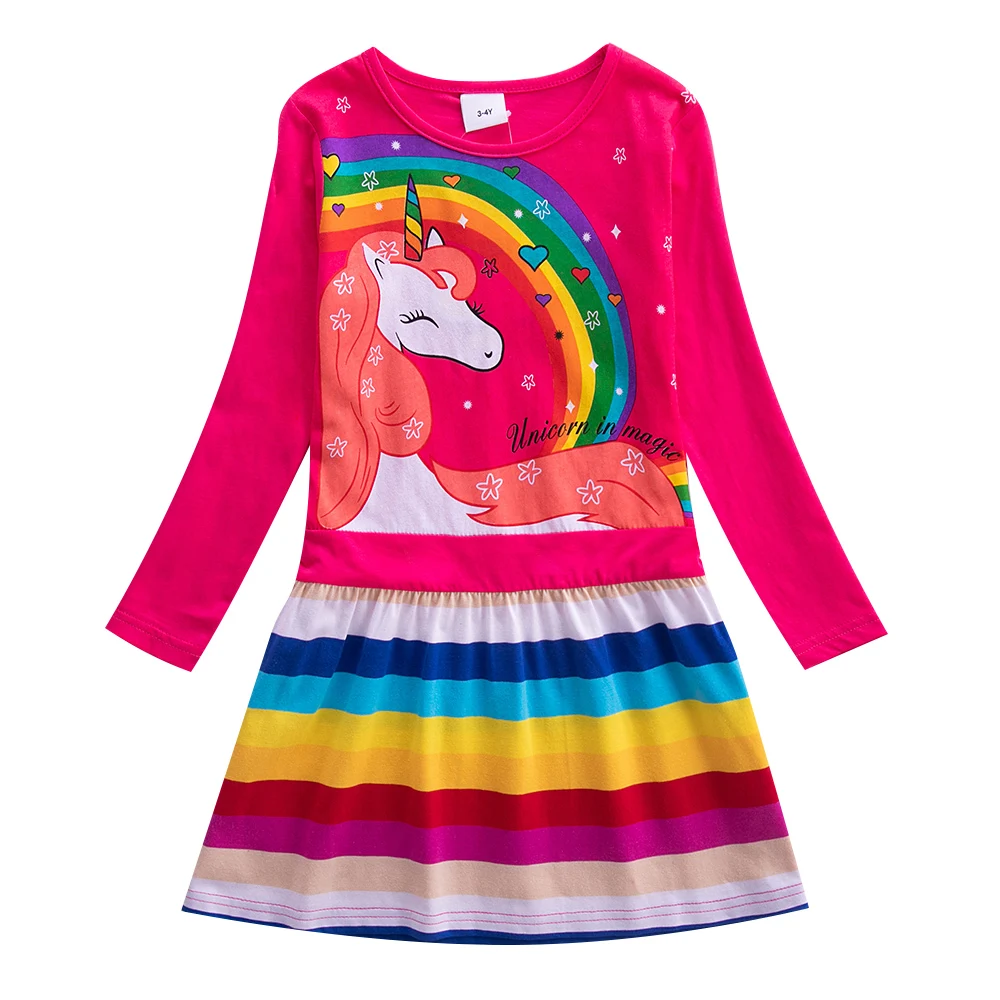 Детское хлопковое платье с мультяшным единорогом повседневное праздничное