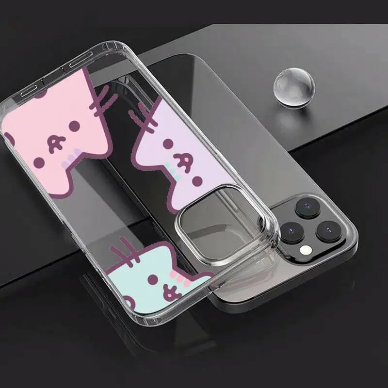 

Cute cartoon anime cat lovely pushe Phone Case Transparent for iPhone Samsung A S 11 12 6 7 8 9 30 Pro X Max XR Plus lite