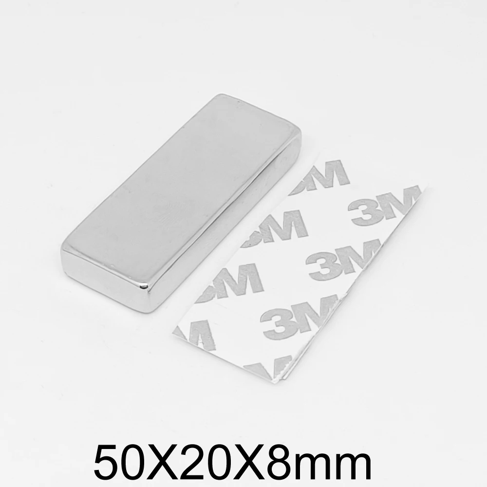 

1/2/5 шт. 50x20x8 мм блок супер мощные сильные магнитные магниты с лентой 3 м 50*20*8 квадратный большой постоянный магнит NdFeB 50x20x8