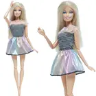 Модное дизайнерское платье для куклы BJDBUS, полосатая кружевная блузка, футболка + блестящая юбка вечерние вечерняя повседневная одежда, Одежда для куклы Барби, аксессуары
