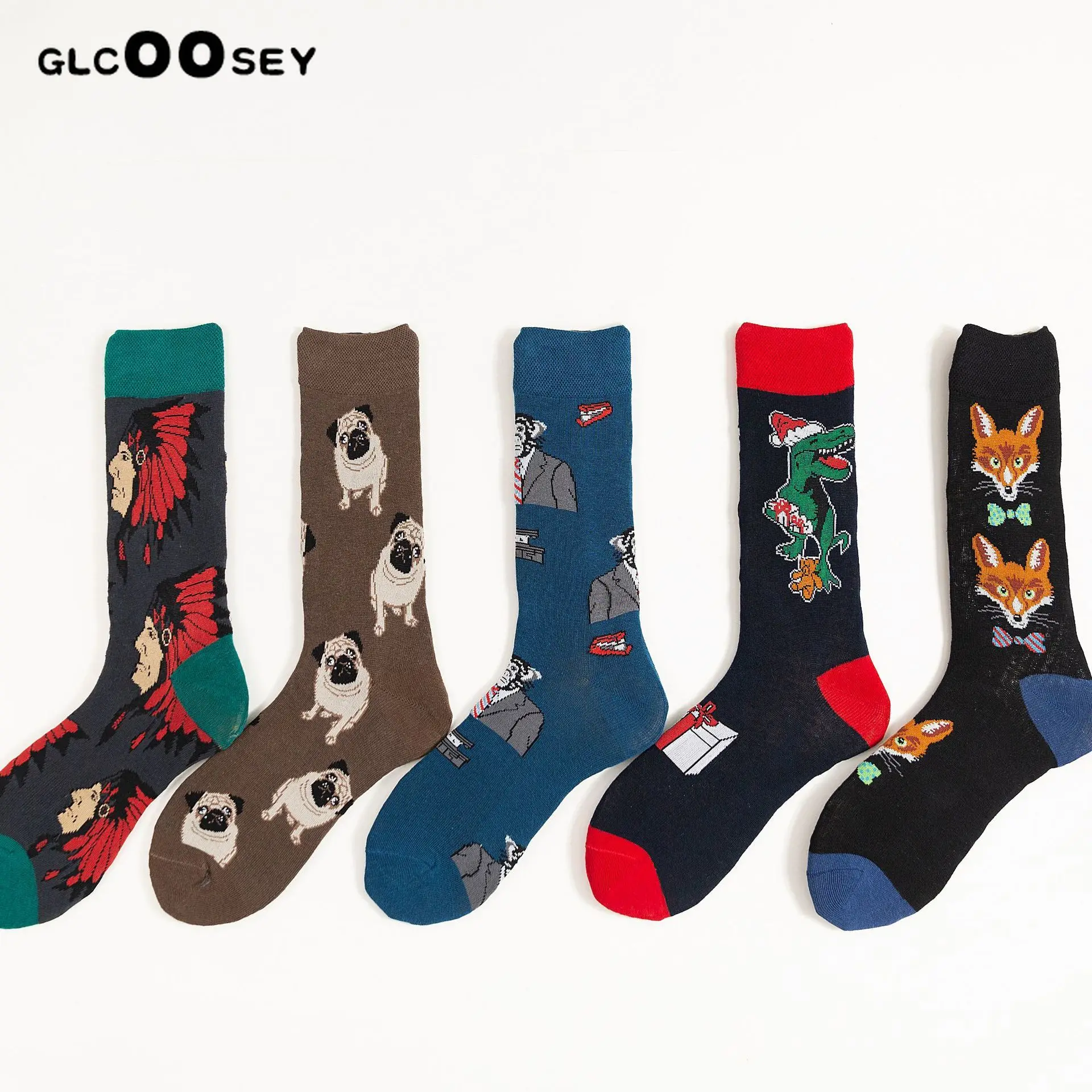 Мужские носки американские индейцы уличные волны мультфильм Горилла динозавр