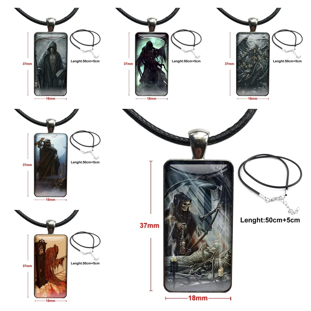 For Juniors Grim Reaper Gothic Death Angel For Women Choker Necklace Fashion Long Chain With Rectangle Necklace Jewelry
