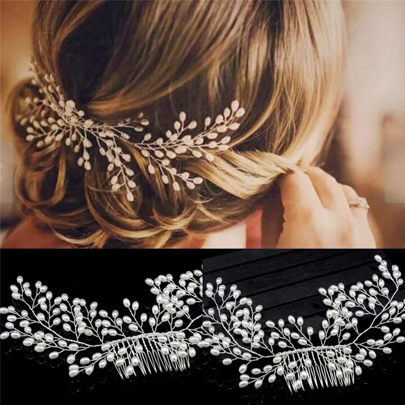

2022 New Luxurious Bride Hair Accessories 100% Handmade Pearl Wedding Hair Jewelry Party Pom Bridal Starry Hair Comb Pearl Tiara