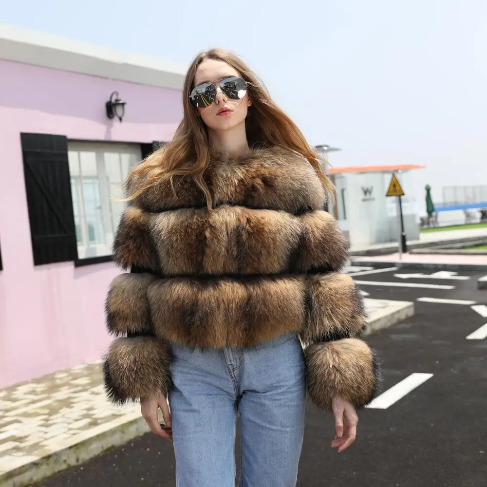 

Natural raccoon fur jacket real raccoon fur jacket women winter fur coat