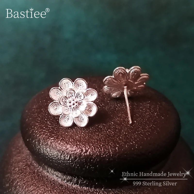 Маленькие серьги гвоздики из стерлингового серебра 999 пробы с цветами для женщин