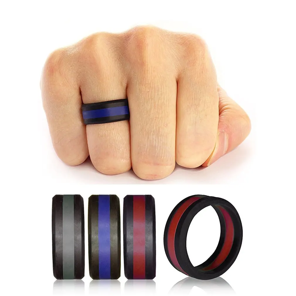 

Three Layered Silicone Ring Environmental 8mm Wide 2.5mm Thickness Finger Ring Fitness Sports Wedding Ring 7-13 US Size