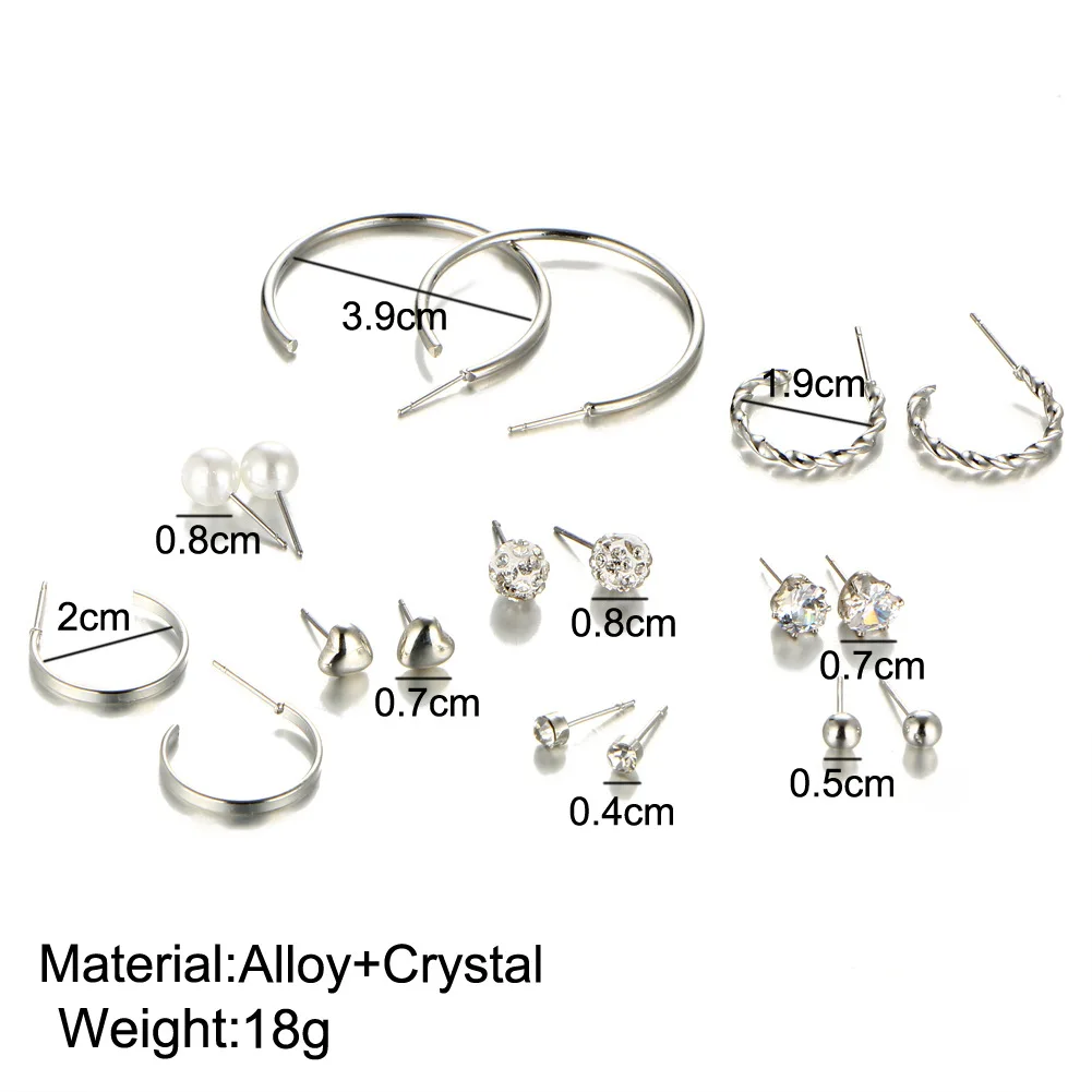 

Rock Exaggerated Metal Earrings 9-Piece Earrings Set Crystal Earrings Set For Women Girl Fashion Jewelry Gift