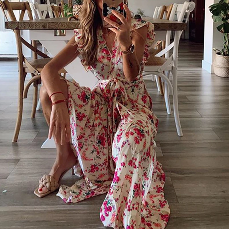 Женское винтажное пляжное платье до щиколотки элегантное свободное Бандажное с