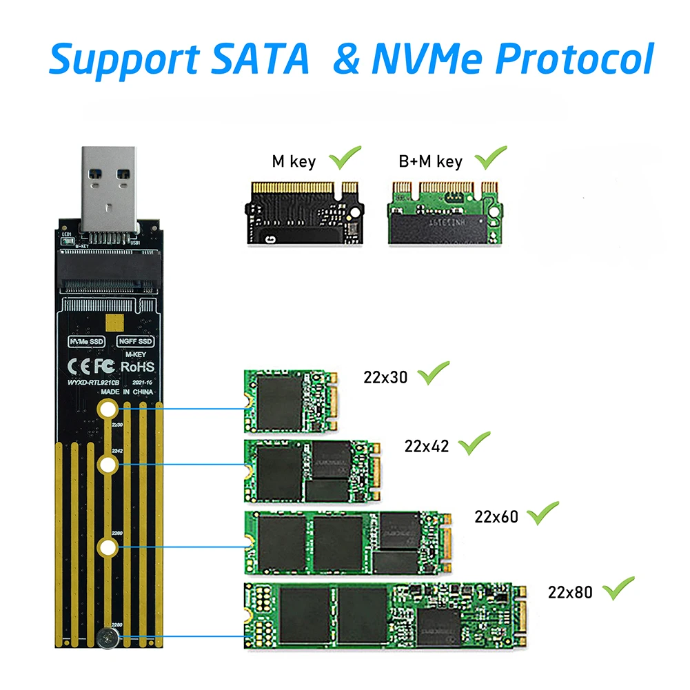 M.2 NVME адаптер PCIe NGFF SATA M2 SSD плата двойной Протокол USB 3 1 для ключа M/B Samsung серии 970/960