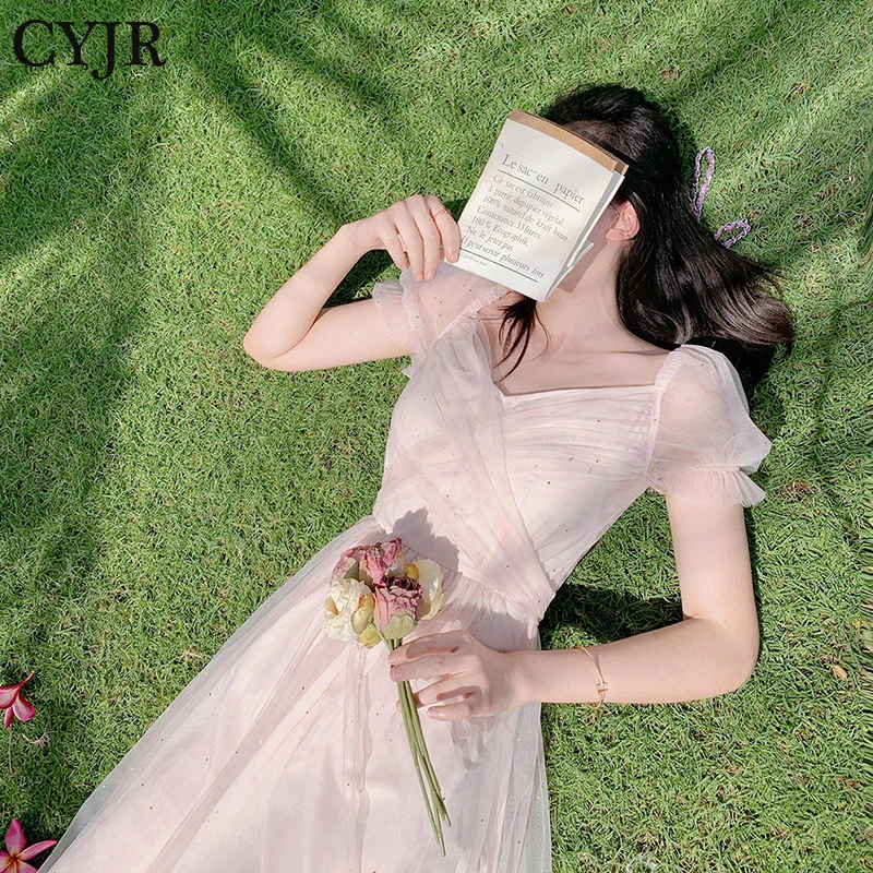 

Summer Vintage Dress Women French Style Lace Chiffon Fairy Dress Casual Puff Sleeve Summer Autumn Clothes Designer Dress 2021