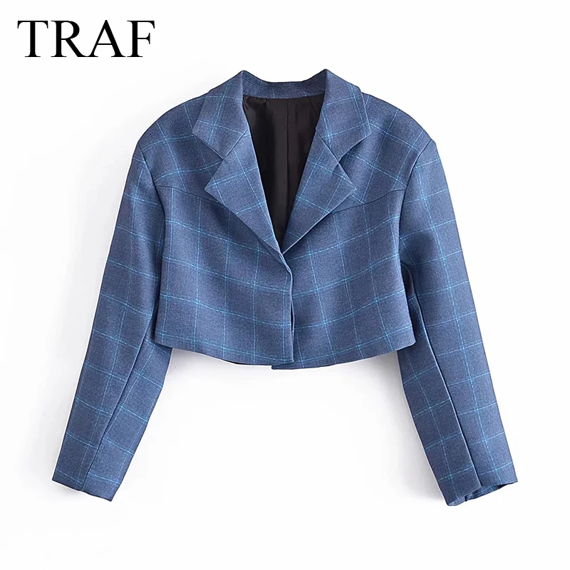 

TRAF ZA Jacket Women Fashion Blazers Chic Texture Crop Coat Woman Clothes Long Sleeve Elegant Button Female Blazer Office Lady