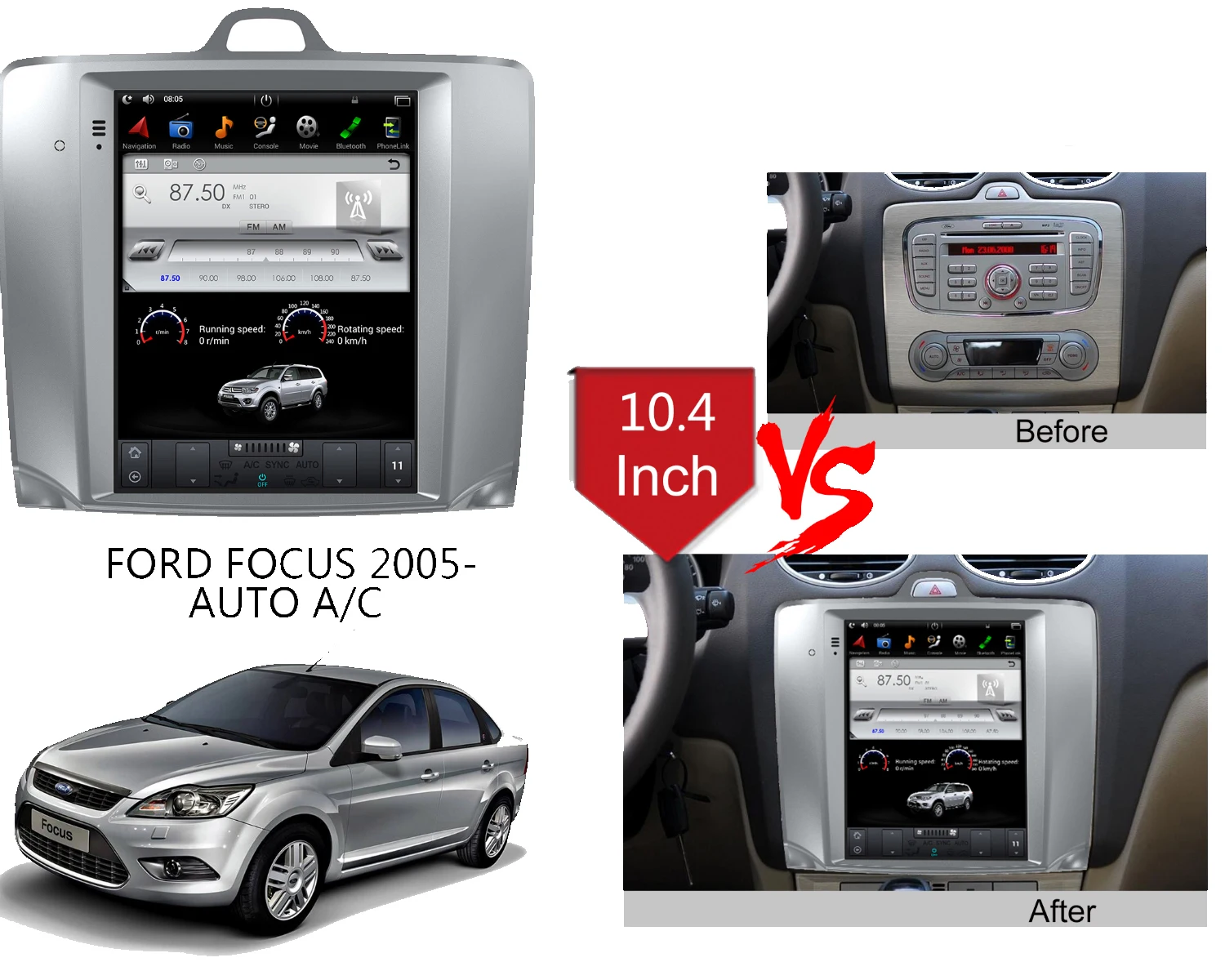 Автомобильный GPS-навигатор на Android 9 0 экран в стиле Тесла для FORD FOCUS 2005