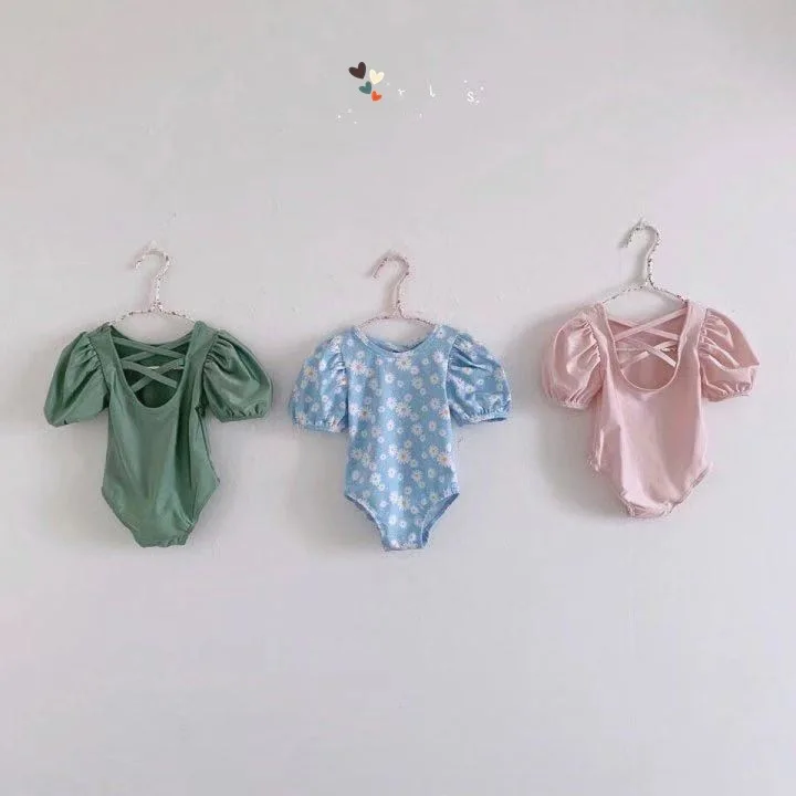 

Newborn Baby Girl Floral Printed Pattern Bubble Short Sleeve Thin Bodysuit Toddler Girls Hollow On The Back Fashion Bodysuits
