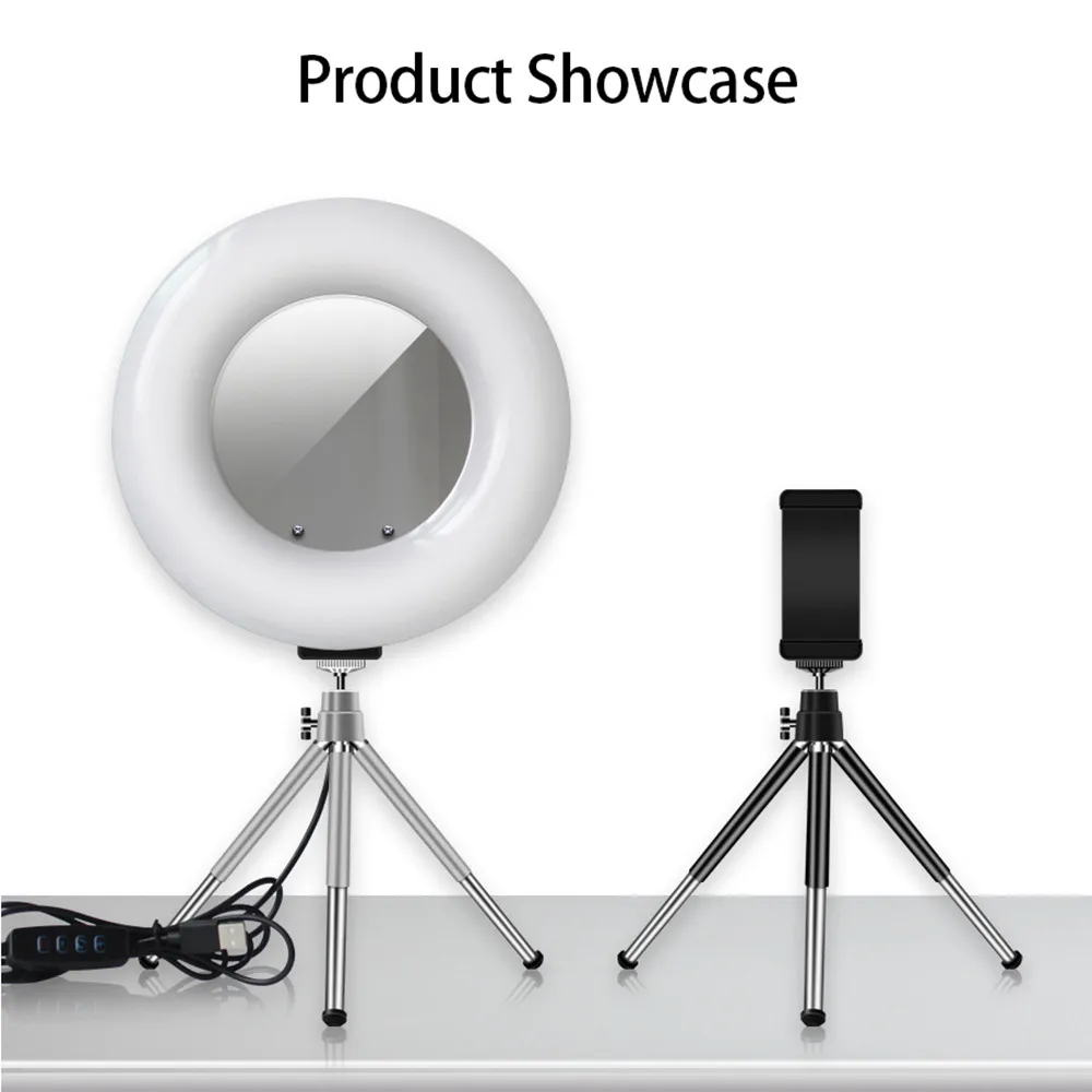 

22cm 9 inch Ring Light with Makeup Mirror Tripod Stand Usb Charge Selfie Led Lamp Dimmable Light For Photo Photography Studio