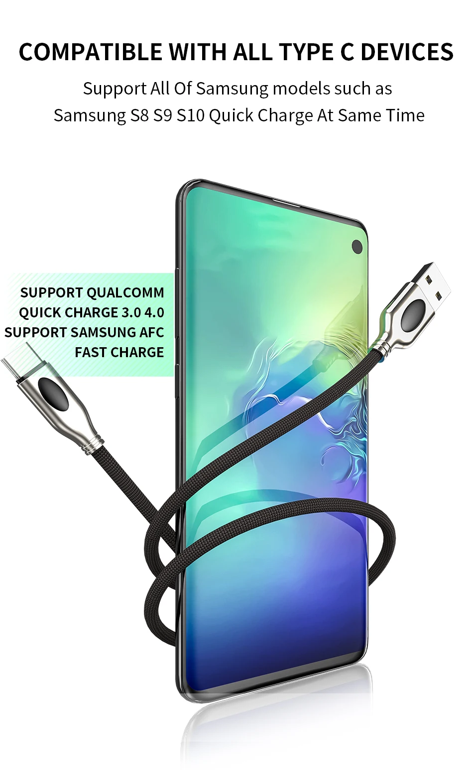 IHaitun usb type C кабель для samsung Galaxy S10 S9 S8 Note 10 A50 usbc Data 3,0 3,1 Быстрая зарядка 4,0 Легкое быстрое зарядное устройство Oneplus 6t 7 S10+ S10 PLUS S10E A60 A70 A80 8 9 Phone