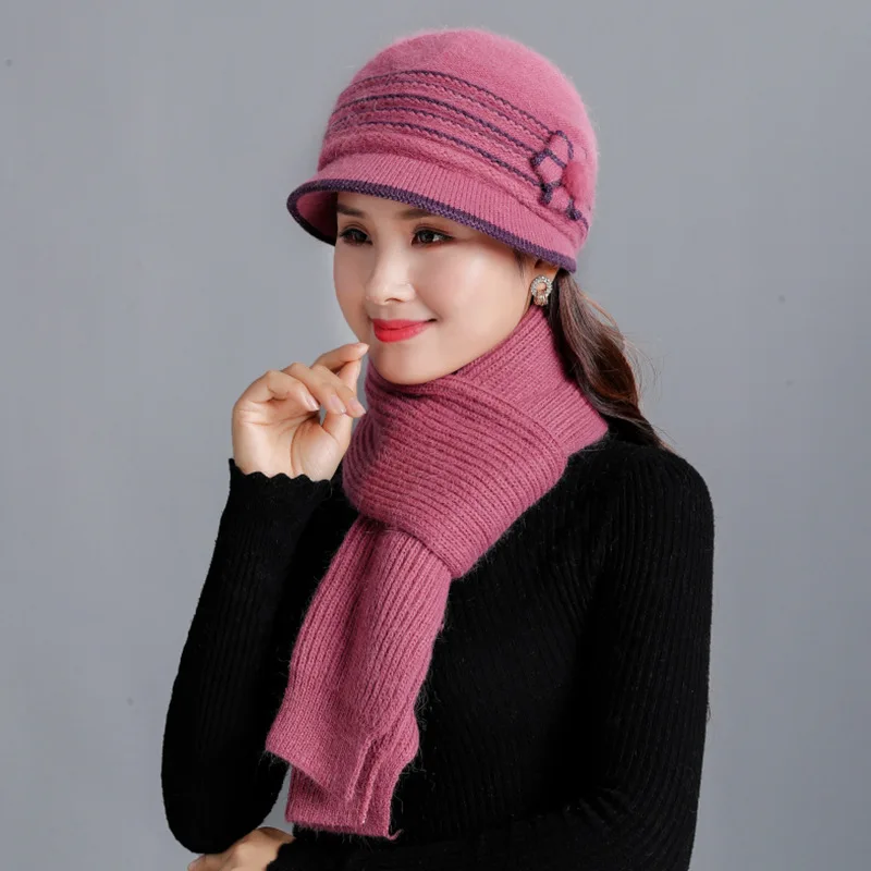 Новинка 2019 зимняя женская шапка из кроличьего меха шарф женские шерстяные шапки