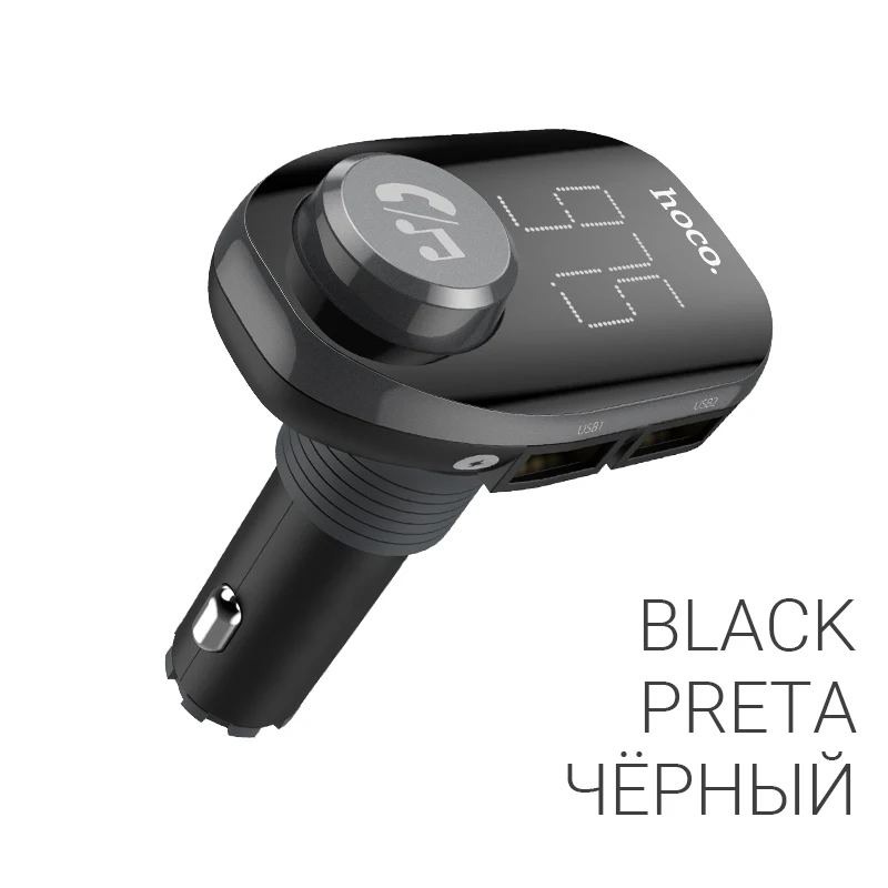hoco автомобильное зарядное устройство беспроводной FM передатчик MP3 плеер дисплей напряжения два USB выхода поддержка TF карт USB диск флешка адаптер для зарядки в автомобиль зарядник юсб в машину зарядка в авто - Тип штекера: E45 black