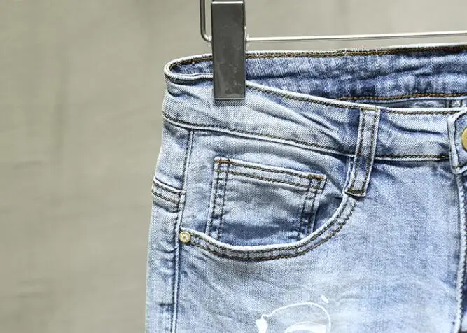 men's elastic feet jeans джинсы для мужчин original design new European and American embroidery printing slim trendy pants